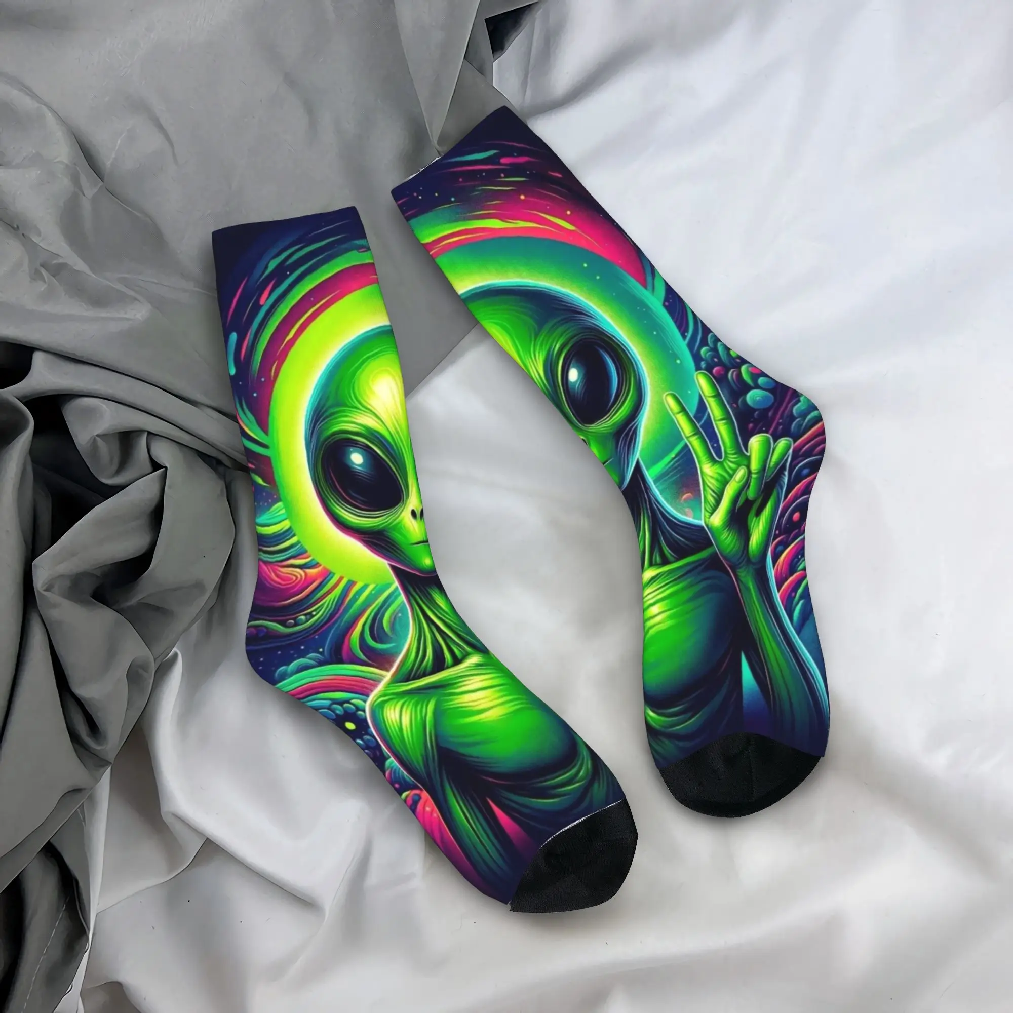 Funny Alien Print Socks  Elegant Stockings Winter Anti Sweat Adults Men Socks Breathable Custom Cycling Socks