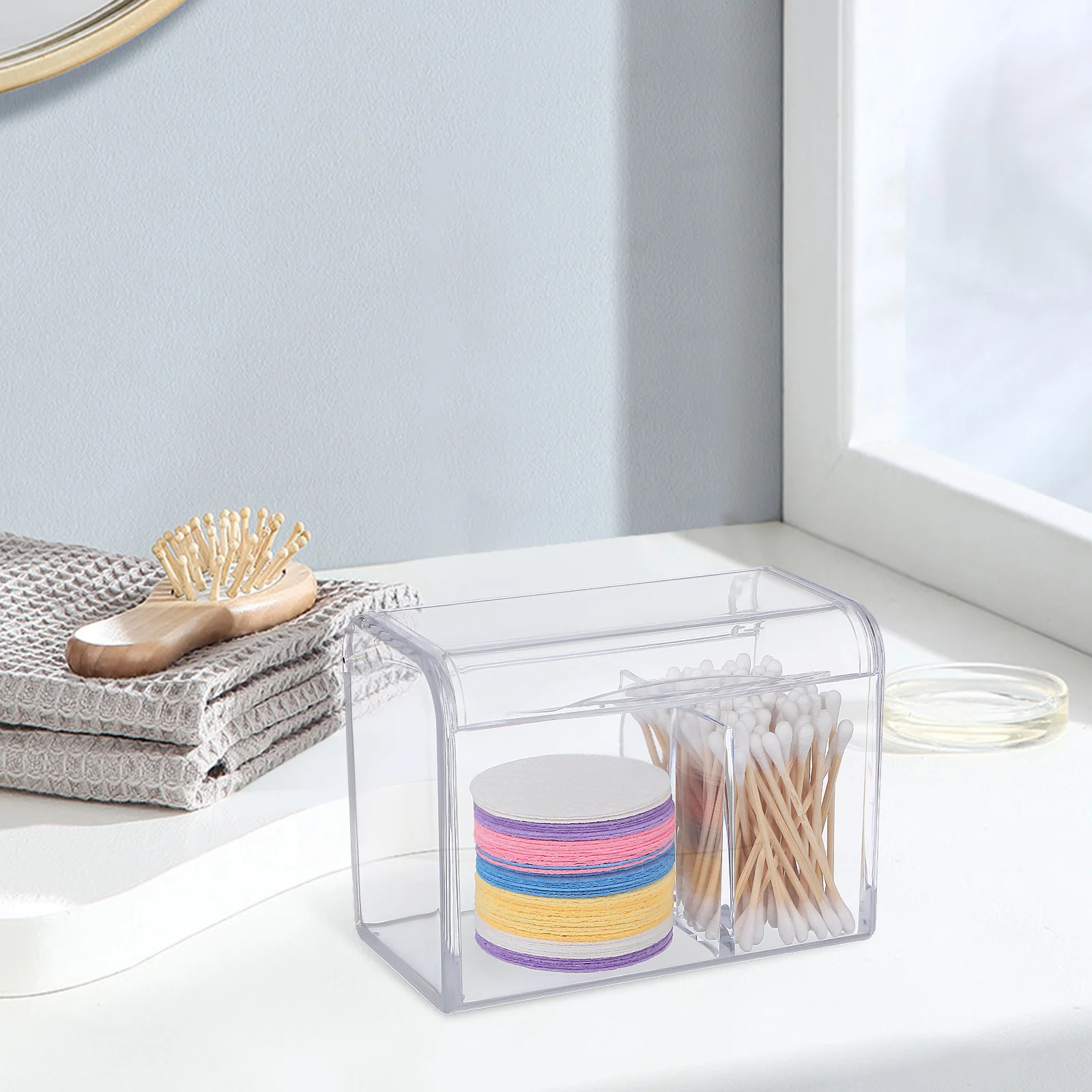

Cotton Swab Storage Box Acrylic Large Capacity Double Compartments Flip Lid Clear Organizer Desktop Container Cotton Swab Holder