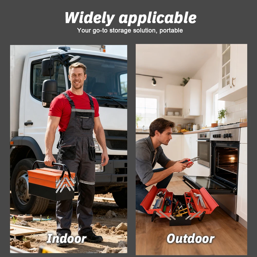 Foldable Metal Toolbox Folding Iron Tool Box Durable Collapsible Organizer Handheld Storage Box for Home Hand Tools Screws Nails