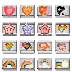 DIY Making Jewelry Cute Y2k Glaze Star Rainbow Heart Eight Diagrams Charms Italian Links 9mm Bracelets Bangle Stainless Steel