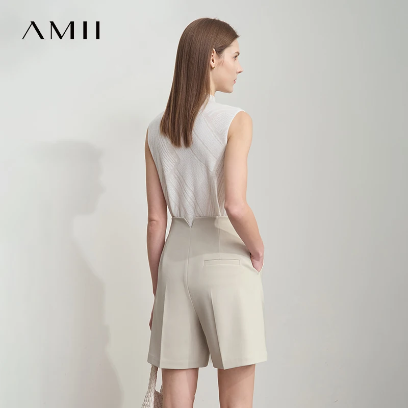 AMII Minimalist Casual Summer Shorts for Women 2025 Solid Office Lady Straight Short Pants Female New Fashion Clothing 12512010