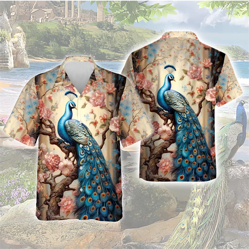 

Beautiful Peacock 3D Printed Shirts For Men Clothes Zoo Maurya Graphic Women Blouses Lucky Animal Short Sleeve Auspicious Shirt