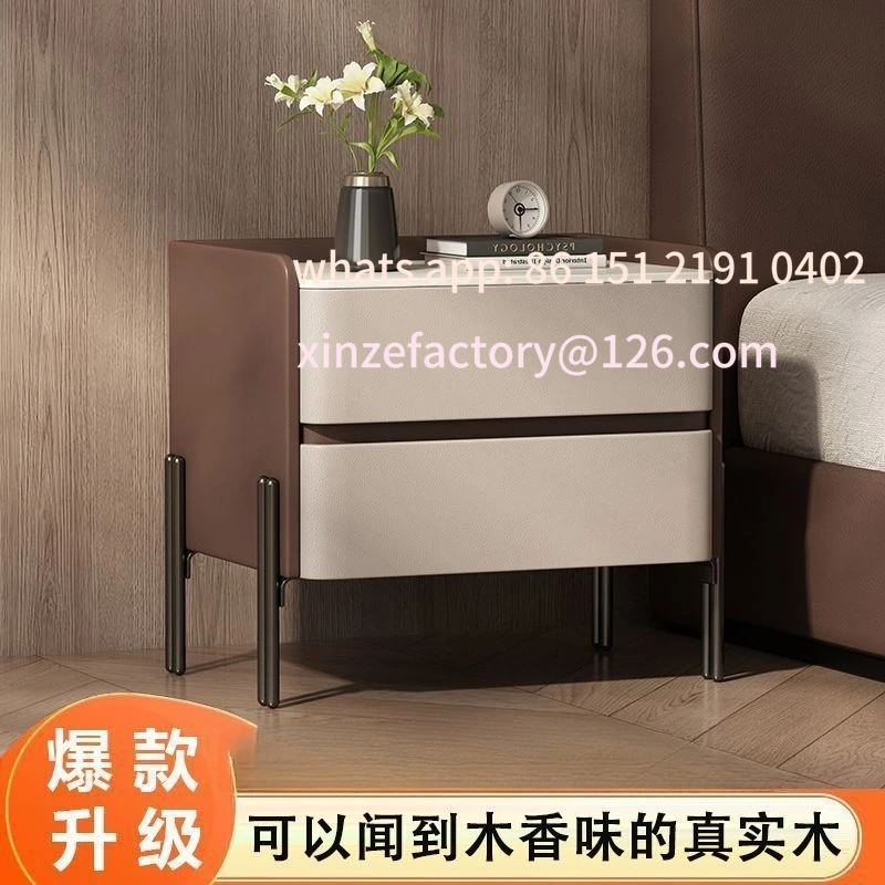 Customizable solid wood light luxury Italian bedside table simple modern bedroom home leather slate storage new bedside table