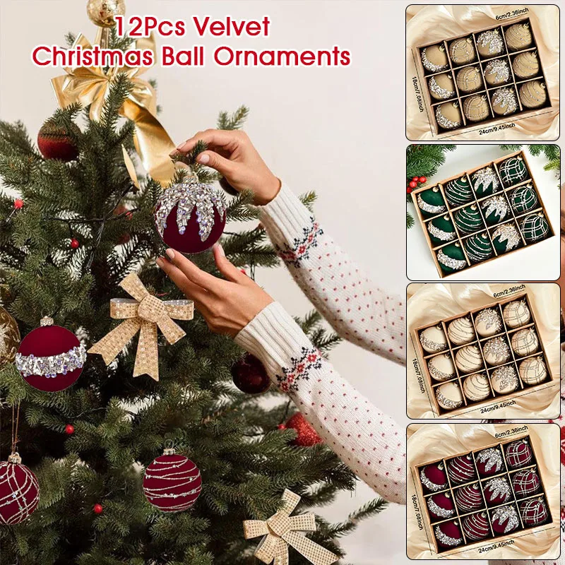 

6cm Plush Christmas Ball Painting Diamond Christmas Tree Ball Pendant 2026Xmas Ornaments Home DIY Decorative Ball