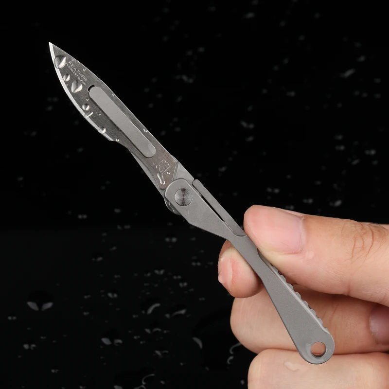 Imagem -03 - Mini Titanium Alloy Medical Folding Bisturi Faca Edc Outdoor Desembalagem Pocket Knife 10 Pcs Lâminas Substituíveis