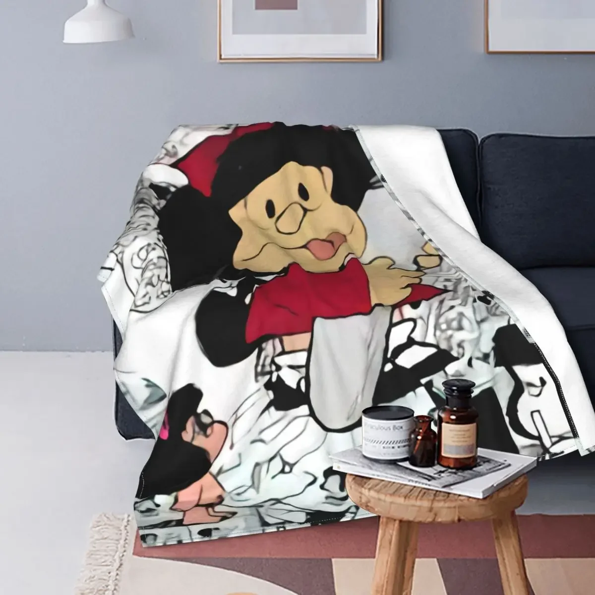 3D Print Cartoon Mafalda Blanket Soft Sofa Cover Throw Blanket Fleece Tapestry Lightweight Warm Bed Blankets for Bedroom Couch