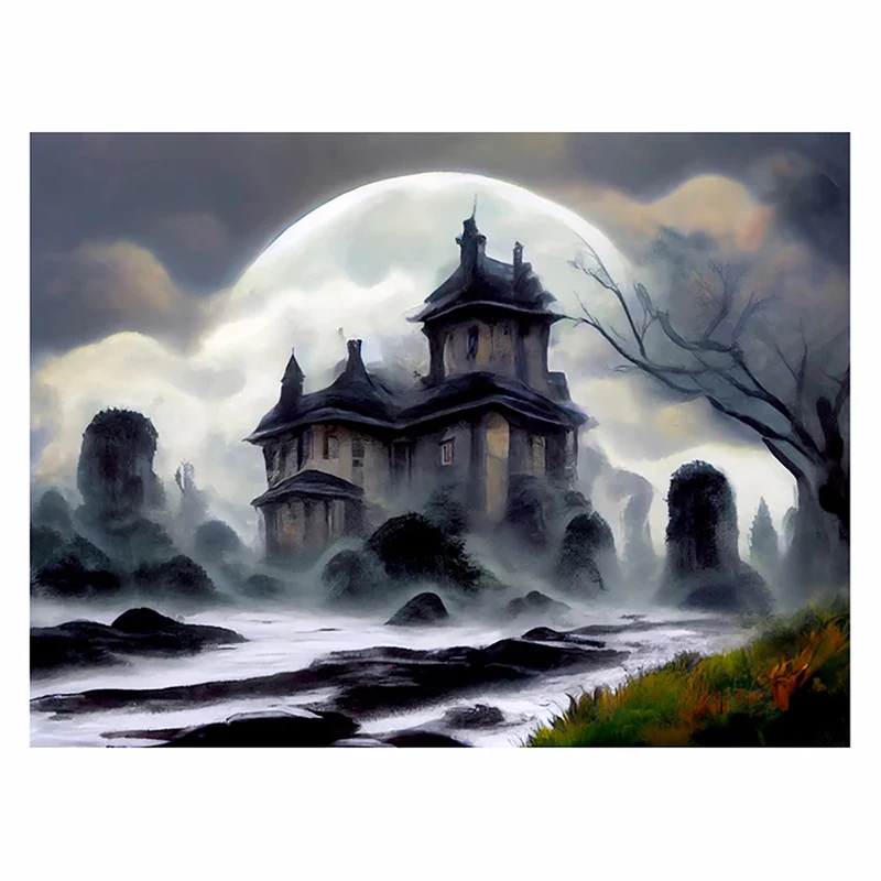 DIY-5D Diamond Painting Creepy Ghost House Splicing Set Full Diamond Embroidery Mosaic Picture Off