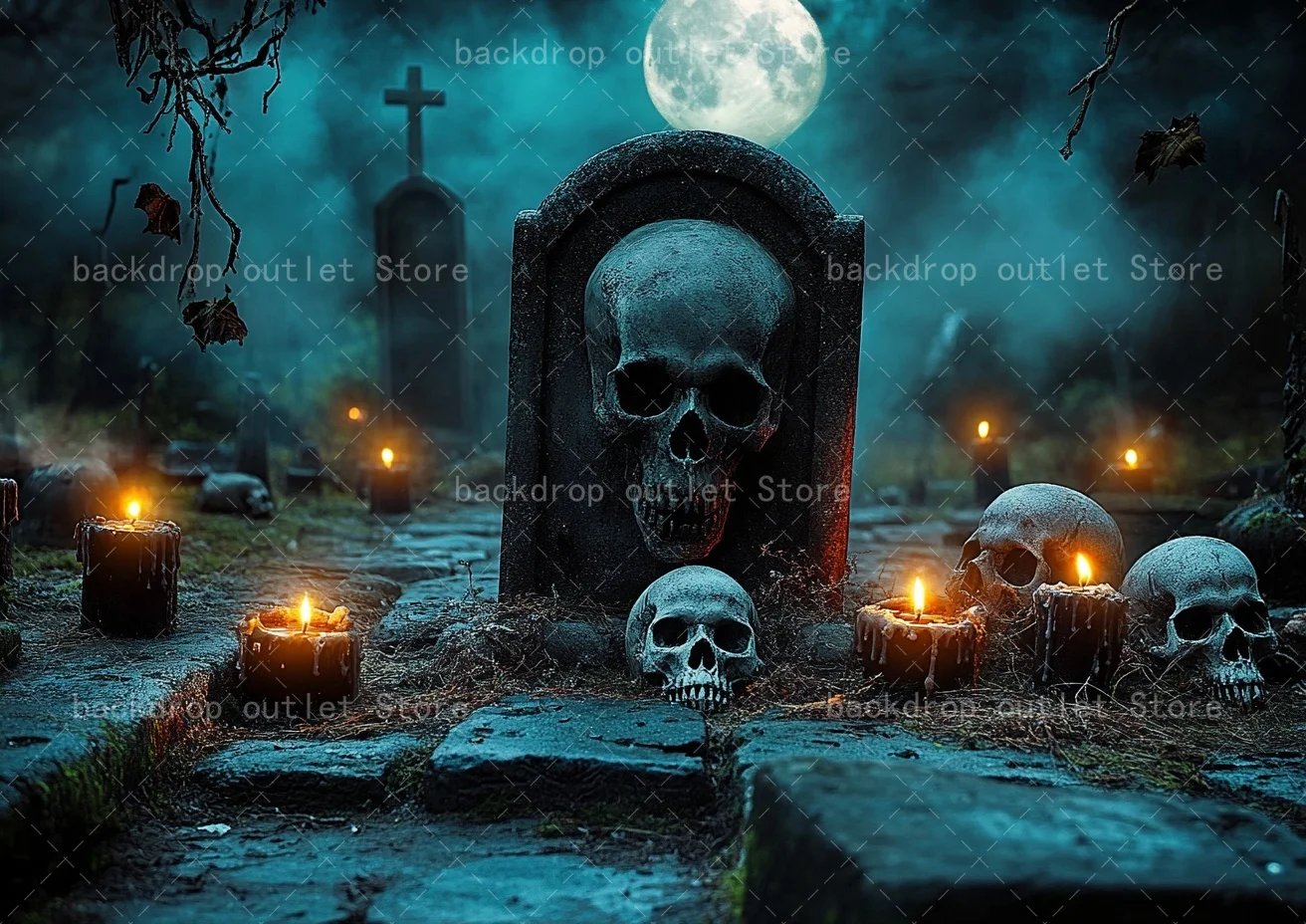 Mehofond Halloween Horror lápida fotografía telón de fondo Luna calavera calabaza luces murciélago fondo decoración Prop estudio fotográfico