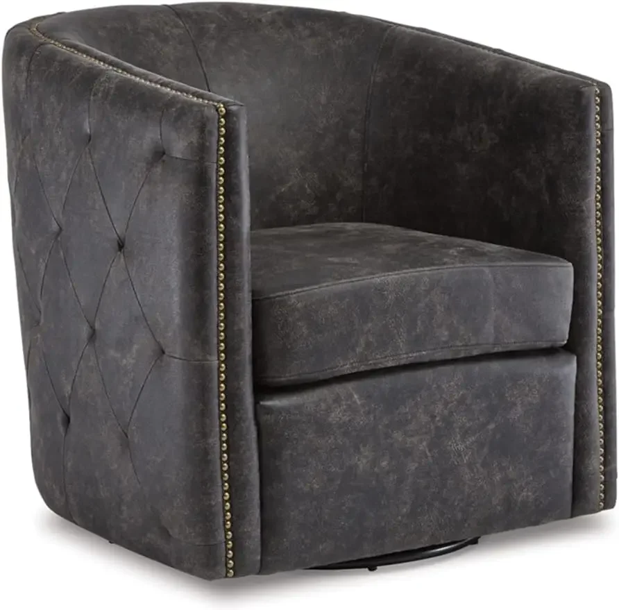 Ashley Brentlow Tufted Barrel Accent Swivel Chair, Signature Design, Distressed Black, 8x10