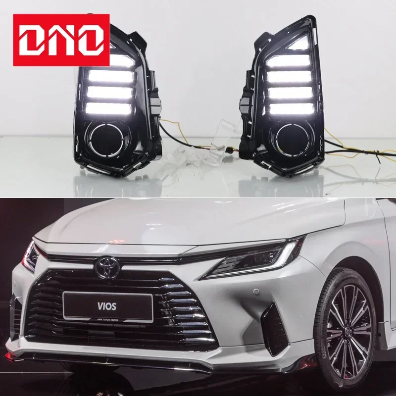 Car LED DRL 12V Daylights For Toyota Yaris 2023 Yellow Turn Signal Daytime Running Headlamps Auto Driving Lamp Foglamps