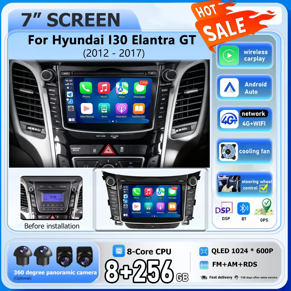 7inch For Hyundai L30 Elantra GT 2012 - 2017 Car Radio Multimedia Player Carplay Android 16 WIFI 4G GPS Navigation DSP Stereo