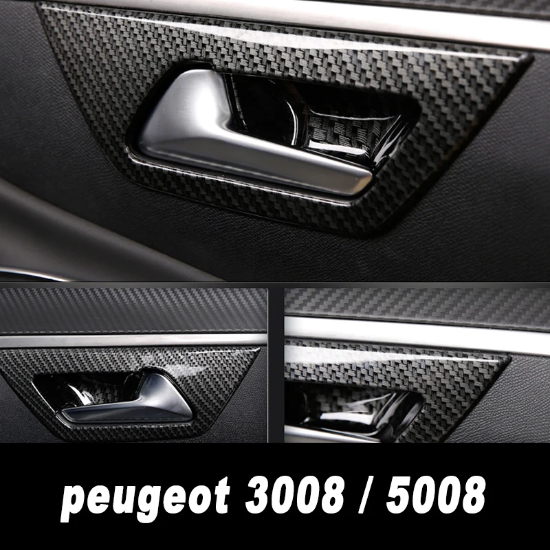 carbon fiber Car Door Bowl Handle Frame Trims for Peugeot 3008 5008 2017 2018 2019 2020 2021 2022 gt Chrome Decoration Styling