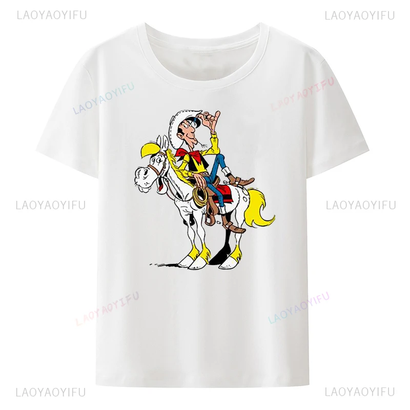 Tshirt Lucky Luke Dalton Jolly Jumper Daisy Town Fumetto Print Short Sleeve Tee Cotton Clothes for Men Clothing Camiseta Hombre