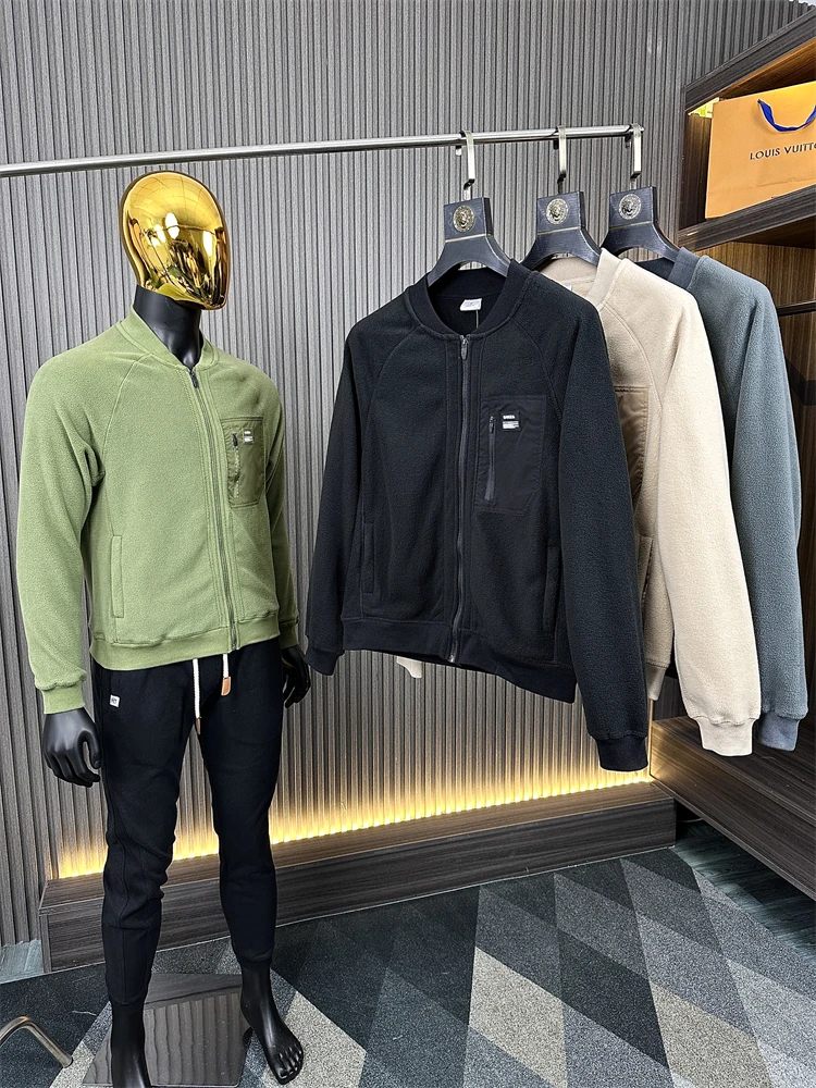 

Men's Double-Sided Fce Baseball Collar Jaet Casual Autumn Winter Thiened Leisure Workwear ket Design Faionable