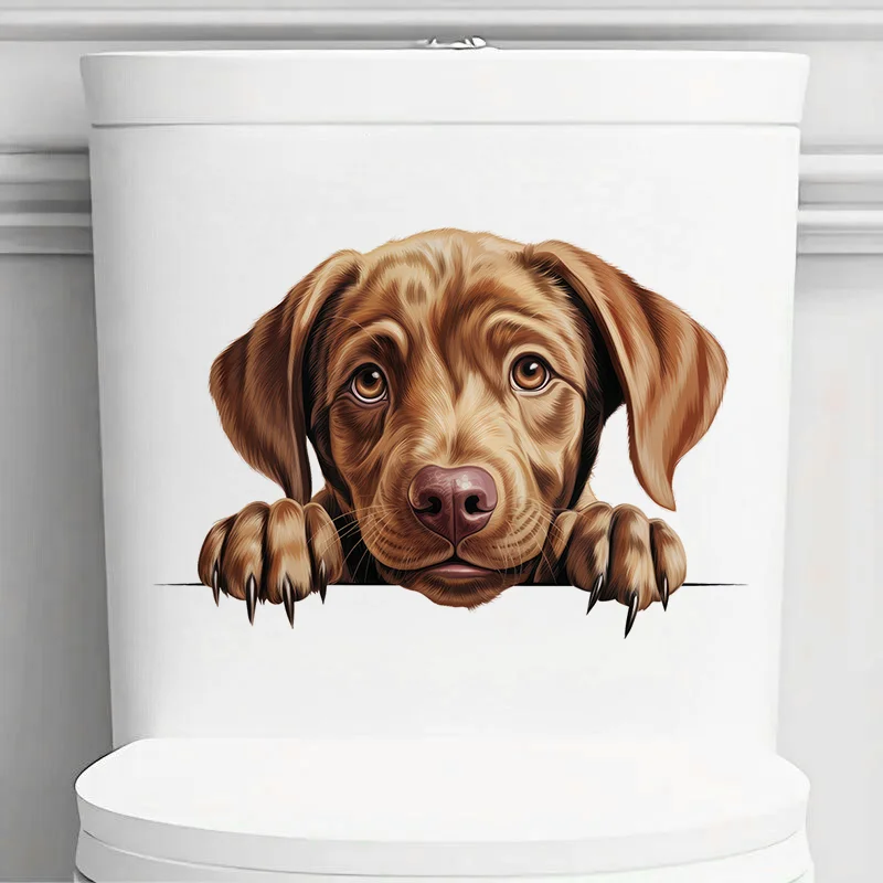 

DK112# Labrador Retriever Puppy Toilet Stickers, Bright Bathroom for Home Decoration, Vinyl Decals, Art Wall Paper