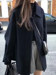 Black Short Korean Woollen Jacket Women 2024 Autumn Button Loose Casual High Street Coat Female Fashion Korean Trench Jacket Y2k