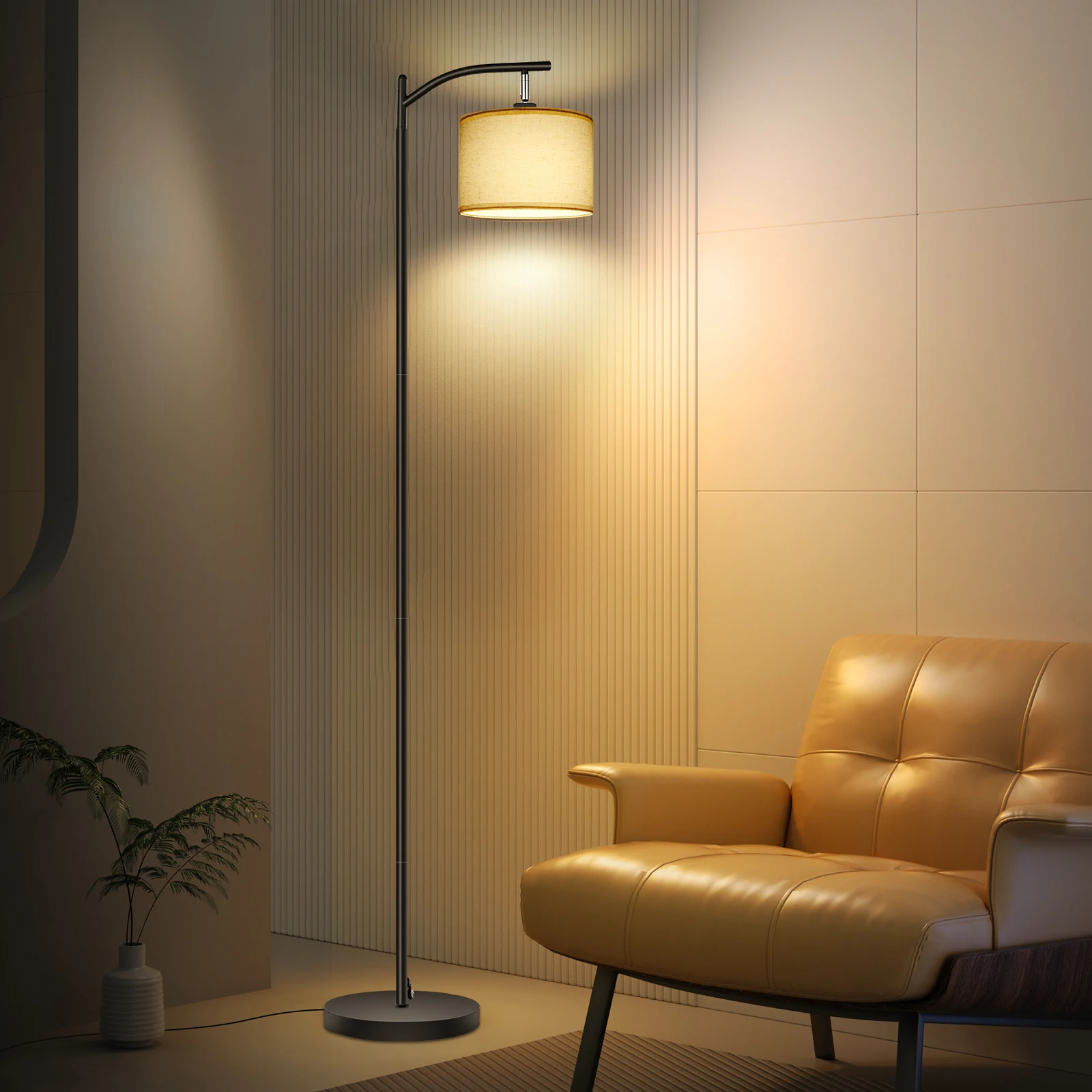 Moderne Stehlampe mit Beigem Stoffschirm und 12W LED Leuchtmittel für Wohnzimmer Schlafzimmer