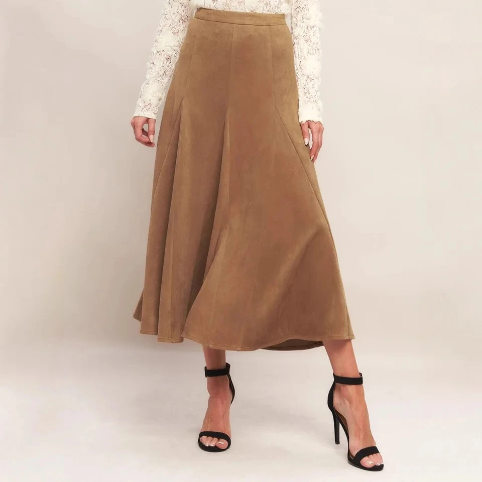 

Stylish Suede Skirt Autumn Winter Versatile High-waisted Slim A-line Skirt Vintage High Waisted Maxi Skirts Casual Streetwear