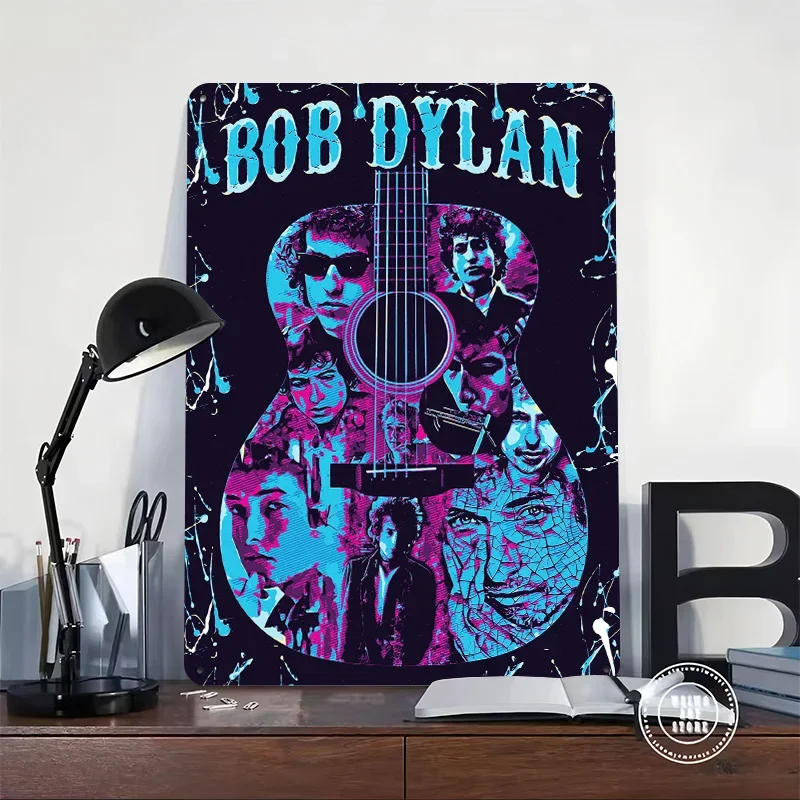 Bob Dylan Guitar Portrait 3D Texture Metal Poster Customized Wall Art Tin Sign Gift for Mancave Interior Decoration Living Room