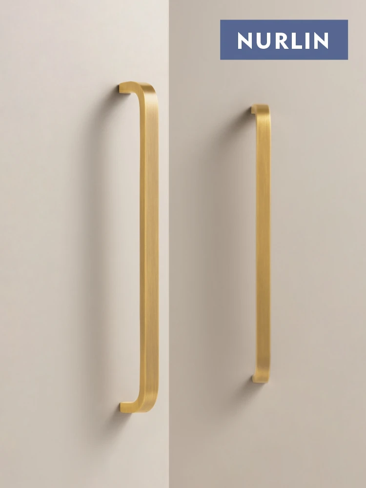 Nurlin Solid Brass Bent Design Cabinet Door Handles Simple Style Multiple Sizes Drawer Pulls for Wardrobes