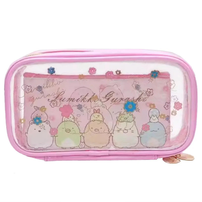 

Набор пеналов Sumikko Gurashi из двух предметов: розовый, милый, прозрачный пенал-косметичка, аниме-сумка для ручек, школьные канцелярские принадлежности