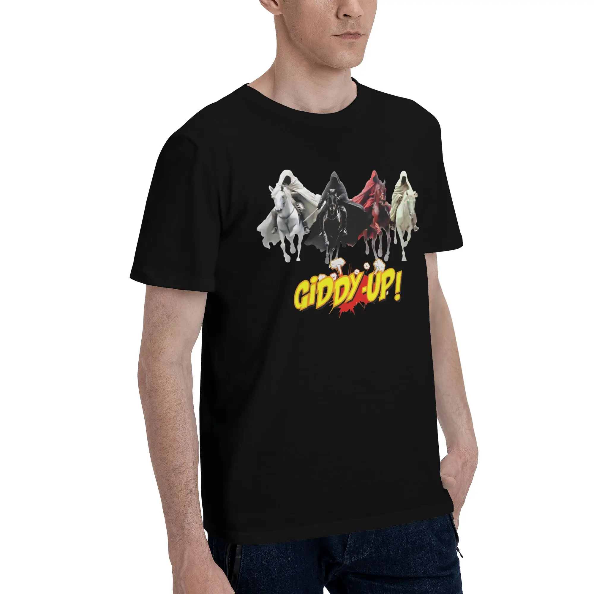 horsemen giddy up logo   Men T Shirt race horse giddy the f up Unique Tees Short Sleeve O Neck 100% Cotton Gift Clothes T-Shirt