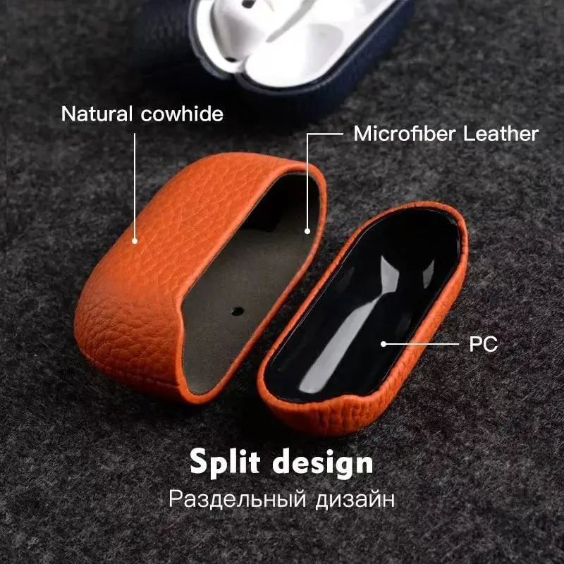 100% Italian Genuine Leather Case For AirPods Pro3 Pro 3 2 Lychee Grain Earphone Cover Real Cowhide Cases For AirPods 4 Pro 3 - Image 5