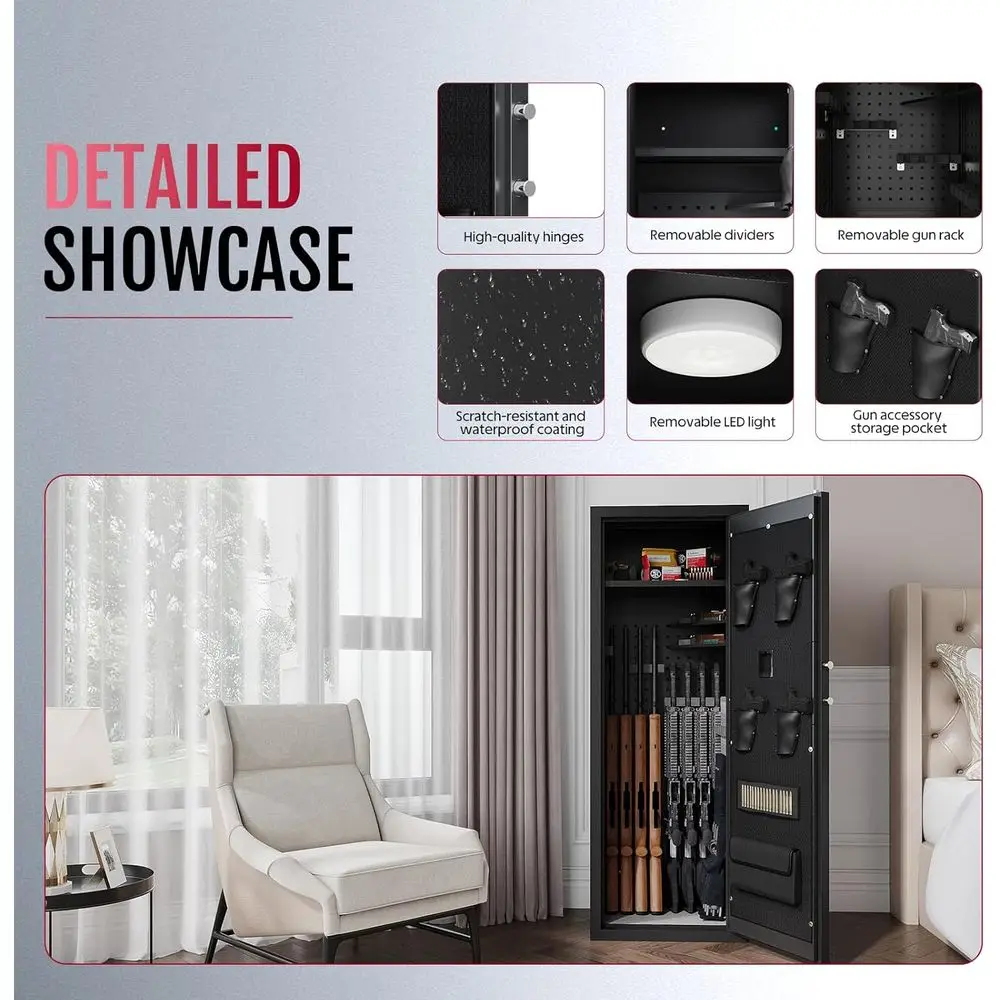 Biometric Rifle & Pistol Safe with Adjustable Shelves, Ideal for AR15 and Home/Hunting Use