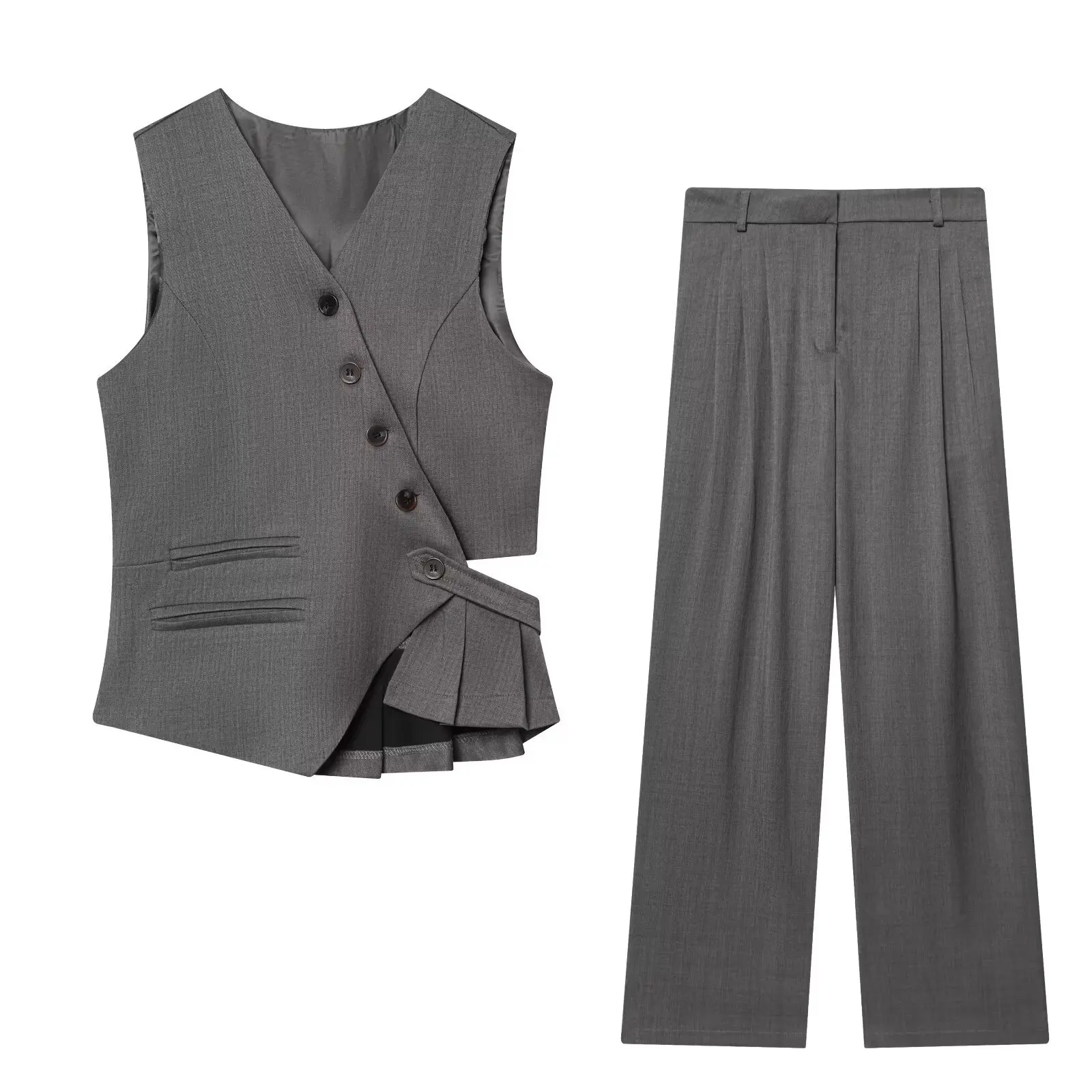 

2026 Spring and Autumn New Two Piece Set Wide Leg Pant Suit Work Office Vest Top+Double Fold Pants Women's Fashion Set