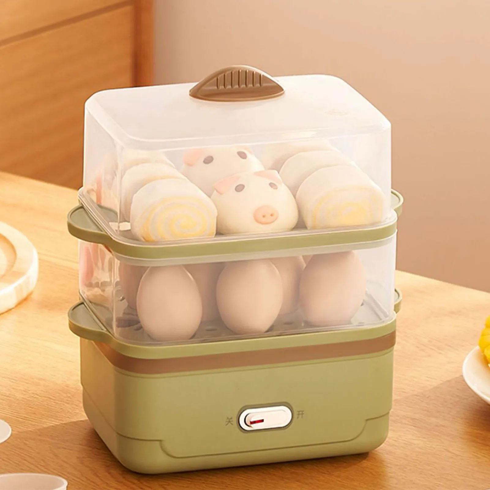 

Double Layer Egg Cooker Plastic Green Electric Egg Boiler Maker for Egg Steamed Bread Double Layer Electric Egg Maker