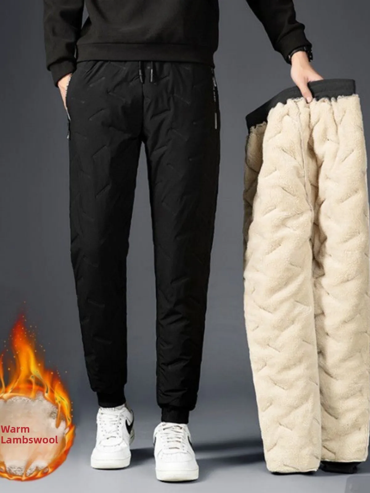 

Men's Winter Thiened Fce Lined Casual Pants eep Velvet Soft Warm Straight Leg Trousers Youth Active Sle Basic Color