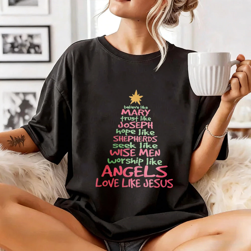 Christian Christmas Shirt Love Like Jesus Believe Like Mary Tee Faith Christmas Gift Religious Holiday Tshirt Casual Cotton Tops