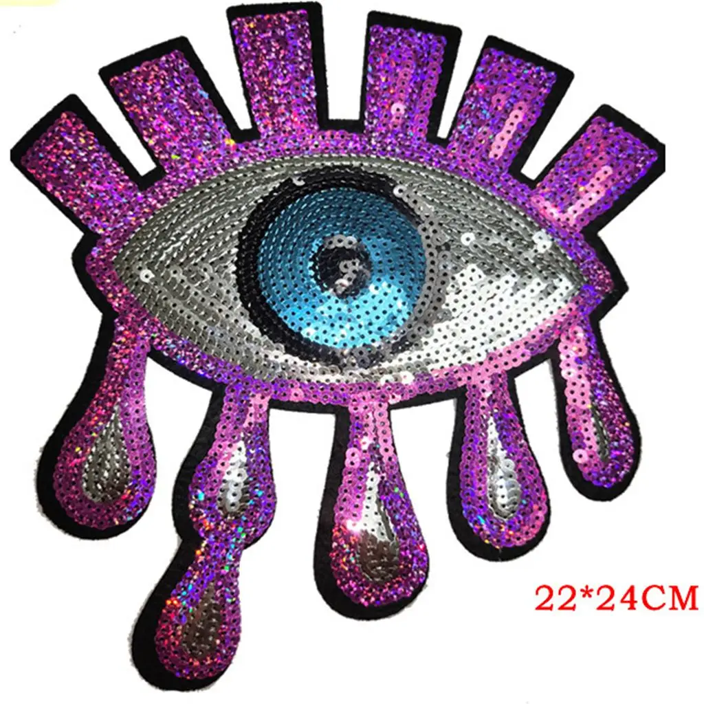 Iron on Sequins EYE Patches for Clothing Jeans Embroidery Appliques Stickers Handmade Sewing Scrapbook LARGE EYEBALL BADGES