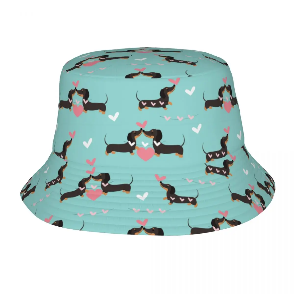 Men Women Dogs In Love And Hearts Bob Hat Accessories Hot Summer Headwear Dachshund Bucket Hats Fishing Hat for Outdoor Sports