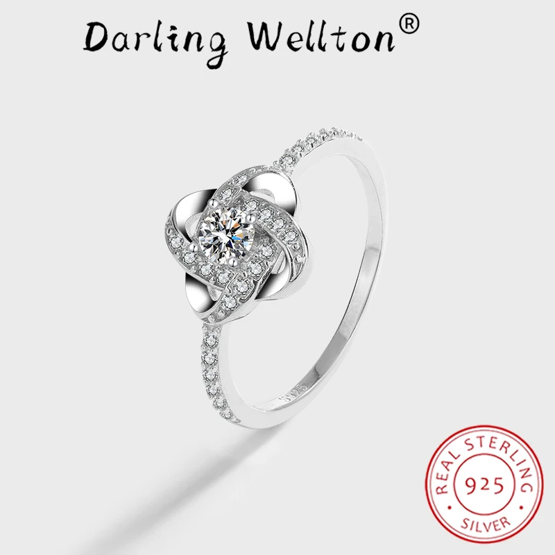 

NEW Fashion Flower Cutout Full Diamond Couple Ring For Women Classic Geometric Original Sterling Silver Anniversary Gift Jewelry