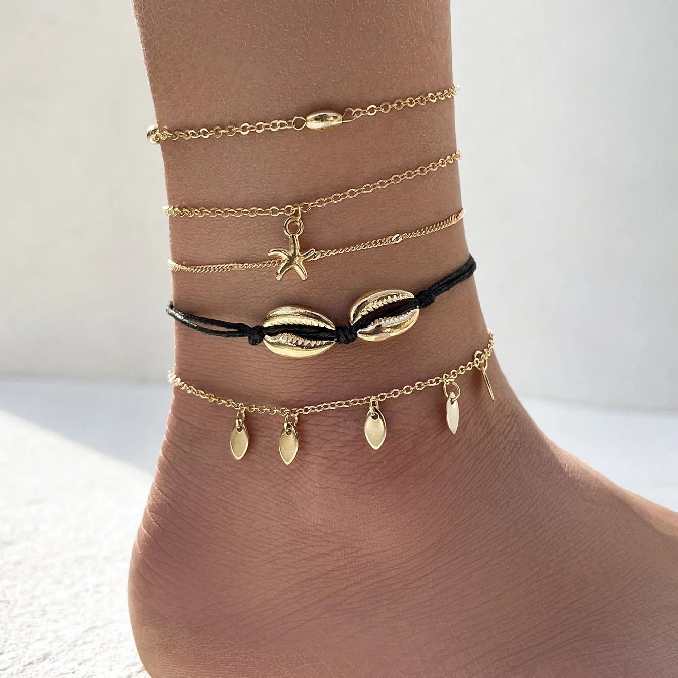 

Foot ornament disc anklet pendant shell starfish yoga beach couple set foot ornament spot