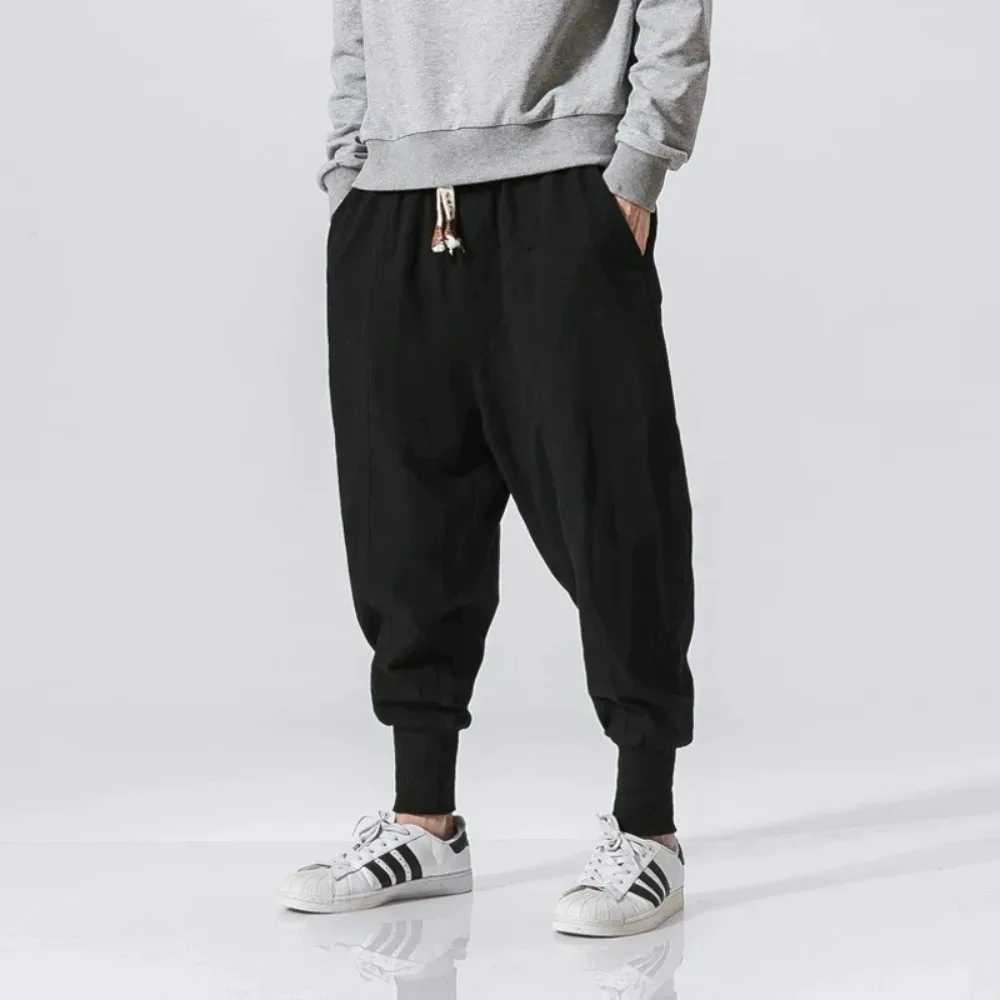 Men Harem Pants Streetwear Cotton Linen Joggers New Baggy Hip Hop Fashion Pants Casual Solid Trousers Male Trendy Sweatpants