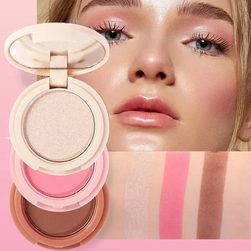 Heallor 3-In-1 Gezicht Bronzer Markeerstift Make-Up Palet Matte Parelmoer Blush Contouren Schaduw Fleuren Drielaagse All-In-One Op