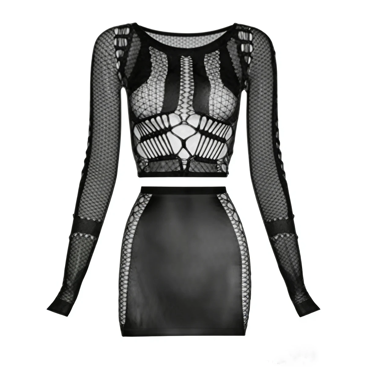 1 Set Women Long Sleeve See-Through Fishnet Cover Up Hollow Out Tassel Bodycon Beachwear Dress image 4