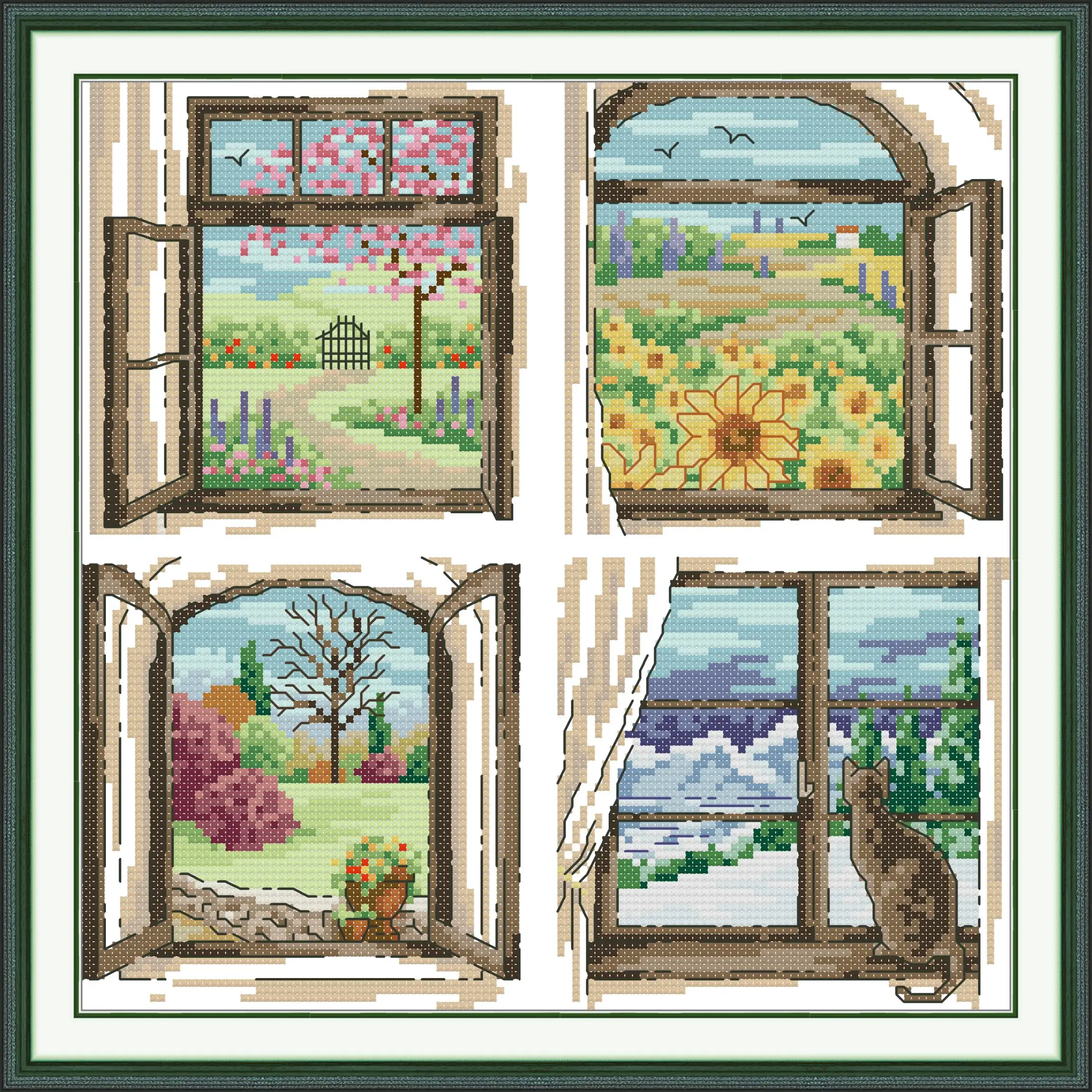 

Набор для вышивки крестом Joy Sunday с предварительной печатью, легкий узор, набор для вышивки из штампованной ткани Аиды, вне окна четырех сезонов