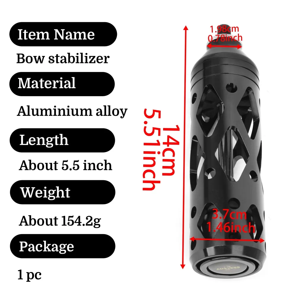 5.5 Inch Aluminum Alloy Hollow Riser Stabilizer Balance Bar Shock Absorber for Compound Recurve Bow Hunting Target Shooting