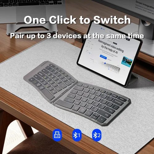 Imagen 1 del producto Teclado Bluetooth plegable ergonómico, teclado portátil compacto dividido para viajes de negocios, teclado inalámbrico recargable plegable