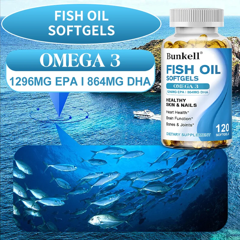 

Omega 3 Fish Oil - Supplement Rich in 1296 Mg EPA & 864 Mg DHA, Supports for Heart, Skin, Joint and Brain Function Health