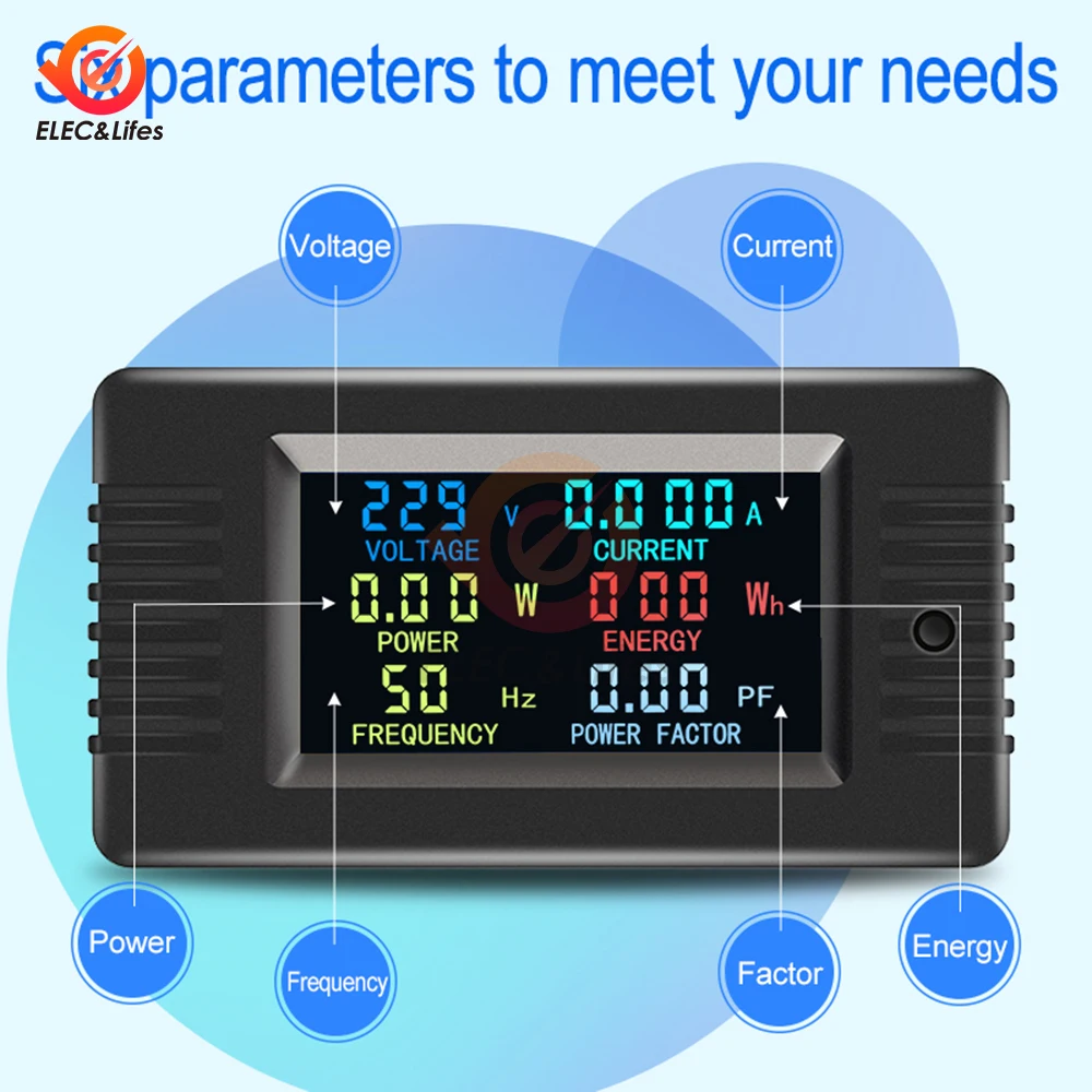 PZEM-020 Wattmeter Power Meter Voltmeter AC 80-260V Voltage 50-60HZ Power Analyzers LCD AC Electricity Meter 10A 2200W Detector