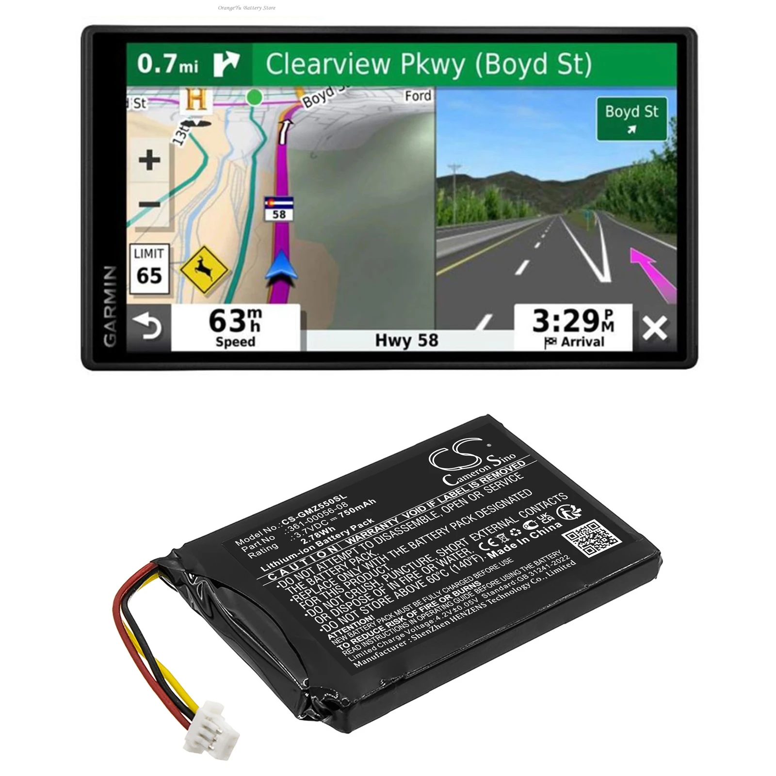 

3.7V 750mAh GPS,Navigator Battery 361-00056-08 for Garmin DriveSmart 5, DriveSmart 55, DriveSmart 65,DriveSmart 60LM 60LMT