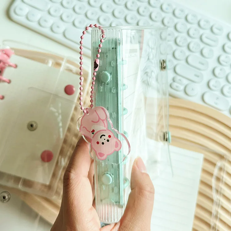 A7 Transparent 6 Hole Binder Notebook With 45sheets Grid Inner Pages Colorful Mini Loose-leaf Notebook