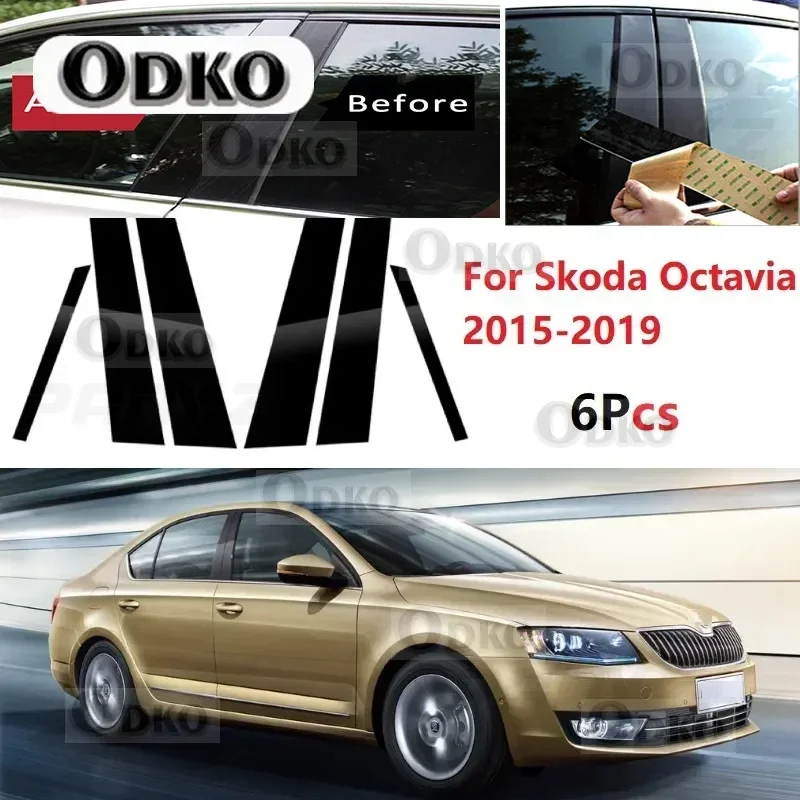 

6PCS Polished Pillar Posts Fit For Skoda Octavia 2015-2019 Window Trim Cover BC Column Sticker