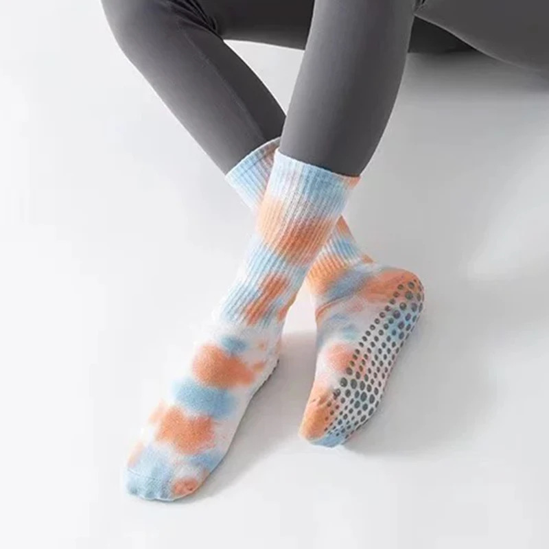 

Женские спортивные носки для йоги с принтом тай-дай, впитывающие пот, противоскользящие хлопковые клейкие носки для фитнеса