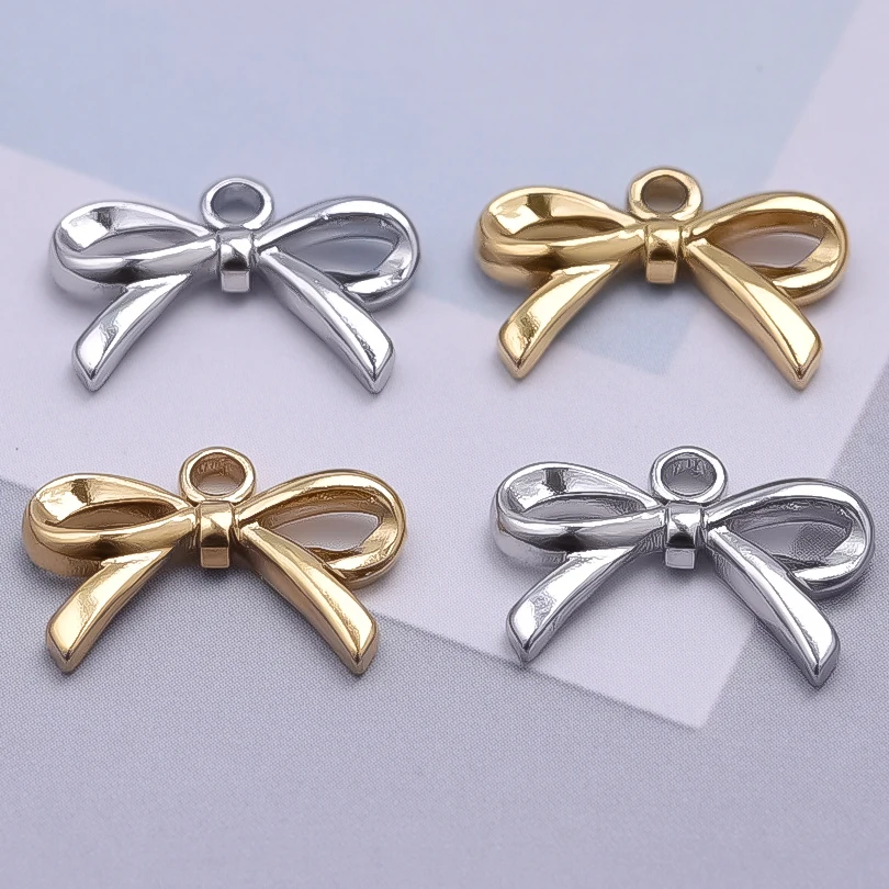 6pcs Metal Sweet Romance Bowknot Pendant Stainless Steel Handmade Diy Men Women Necklace Bowknot Pendant Jewelry Material Gift