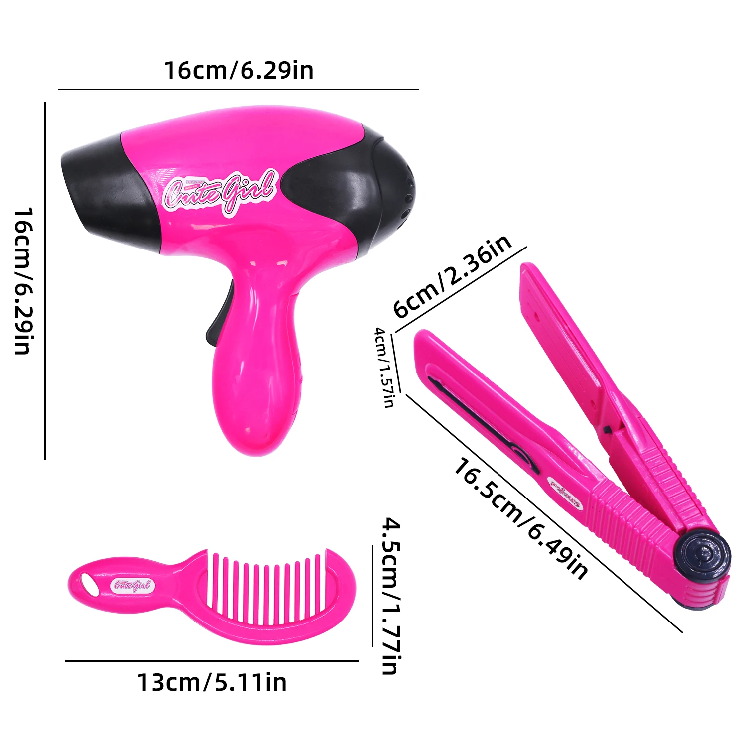 Exquisite girl simulation accessories, children's dressing toys, hair dryer, comb holder, need to bring their own battery